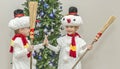 Boys, twins in carnival costumes of snowmen Royalty Free Stock Photo