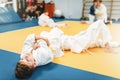 Boys in uniform, kid judo training