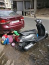 Boys washing the scooty