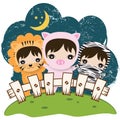 boys wearing animal costume. Vector illustration decorative design