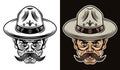 Boyscout men in hat with mustache vector illustration in two styles black on white and colorful on dark background