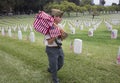 Boyscout placing 85, 000 US Flags at Annual Memorial Day Event, Los Angeles National Cemetery, California, USA Royalty Free Stock Photo