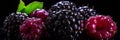 Boysenberries background banner. vibrant macro of delicious ripe berries for food and summer themes