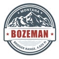 Bozeman, ski resort stamp, Utah bridger range emblem with snow covered mountains