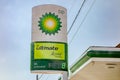 BP British Petrol gas station banner with a company logo and fuels provided