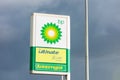 BP British Petrol gas station banner with a company logo and fuels provided