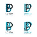 The BP Logo Set of abstract modern graphic design.Blue and gray with slashes and dots.This logo is perfect for companies, business