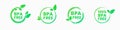 BPA Free icons. No Bisphenol A and phthalates round labels in bright green color with leaves. Vector illustration of non Royalty Free Stock Photo