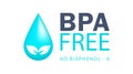 BPA FREE Logo. Waterdrop design with BPA-free, No Bisphenol- A, for non-toxic plastic isolated on white background. Logo. Royalty Free Stock Photo
