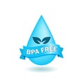 BPA FREE Logo.  Waterdrop design with ribbon elements BPA-free text for non-toxic plastic isolated on white background. Logo. Royalty Free Stock Photo