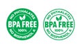 BPA free vector certificate icon. No phthalates and no bisphenol, safe food package stamp, check mark and green leaf Royalty Free Stock Photo