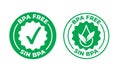 BPA free vector green check mark certified icon. Safe food package stamp, healthy sin BPA, Spanish seal stamp Royalty Free Stock Photo