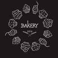 Vector illustration of sweet cakes. The logo of the bakery. Food menu background.