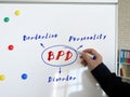 BPD Borderline Personality Disorder inscription. Male hand with marker write on the white board