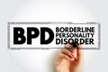 BPD Borderline Personality Disorder - mental health disorder that impacts the way you think and feel about yourself and others, Royalty Free Stock Photo