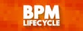 BPM Lifecycle - standardizes the process of implementing and managing business processes inside an organization, text concept