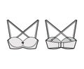 Bra convertible balconette lingerie technical fashion illustration with adjustable shoulder straps, hook-and-eye closure