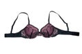 Bra isolated. Closeup of beautiful female stylish violet black bra with laces and straps isolated on a white background. Royalty Free Stock Photo