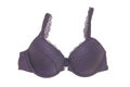 Bra isolated. Closeup of beautiful female stylish violet bra with laces and straps isolated on a white background. Fashionable Royalty Free Stock Photo