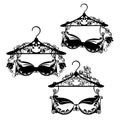 Bra lingerie and hanger with rose flowers black and white vector design set