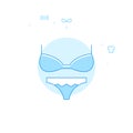 Bra and Panties Flat Vector Illustration, Icon. Light Blue Monochrome Design. Editable Stroke Royalty Free Stock Photo