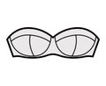 Bra strapless lingerie technical fashion illustration with molded cups, hook-and-eye closure. Flat brassiere template