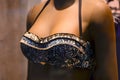 Bra textured with the dominance of blue on the female dummy in close-up