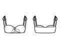 Bra top technical fashion illustration with cropped length, ties at shoulders and front. Flat swimwear lingerie apparel