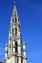 The Brabantine Gothic belfry tower of City of Brussels Town Hall, Grand Place, Belgium Royalty Free Stock Photo