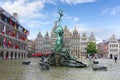 Brabo fountain on market square, center of Antwerp, Belgium Royalty Free Stock Photo