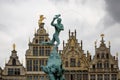 Brabo fountain and traditional flemish architecture at Grote Markt square in Antwerp in Belgium Royalty Free Stock Photo