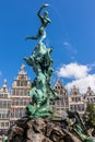 Brabo's monument with Guild houses in the Grote Markt, Antwerp, Belgium Royalty Free Stock Photo