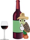 Bottles and glass of wine with turtle cartoon