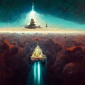 Epic Space Battle: The God Machine's Ship Temple. Generative AI Royalty Free Stock Photo