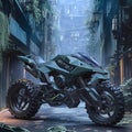 Striking Cyberpunk Motorcycle, Urban Atmosphere