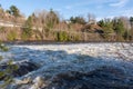 Bracebridge, Ontario/Canada - April 25 2019: Record setting spring flooding of the Muskoka River at Bracebridge Bay Park