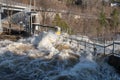 Bracebridge, Ontario/Canada - April 25 2019: Record setting spring flooding of the Muskoka River at Bracebridge Bay Park