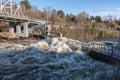 Bracebridge, Ontario/Canada - April 25 2019: Record setting spring flooding of the Muskoka River at Bracebridge Bay Park