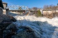 Bracebridge, Ontario/Canada - April 25 2019: Record setting spring flooding of the Muskoka River at Bracebridge Bay Park