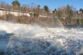 Bracebridge, Ontario/Canada - April 25 2019: Record setting spring flooding of the Muskoka River at Bracebridge Bay Park