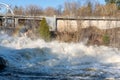 Bracebridge, Ontario/Canada - April 25 2019: Record setting spring flooding of the Muskoka River at Bracebridge Bay Park