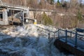 Bracebridge, Ontario/Canada - April 25 2019: Record setting spring flooding of the Muskoka River at Bracebridge Bay Park