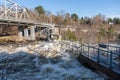 Bracebridge, Ontario/Canada - April 25 2019: Record setting spring flooding of the Muskoka River at Bracebridge Bay Park