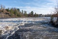 Bracebridge, Ontario/Canada - April 25 2019: Record setting spring flooding of the Muskoka River at Bracebridge Bay Park