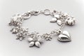 bracelet with dainty silver charms on white background