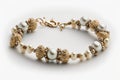 bracelet with delicate pearls and gold accents on white background