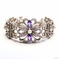 Intricate Art Nouveau Flower Bracelet With Purple Crystals