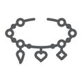 Bracelet with heart line icon, jewellery and accessory, bracelet with pendants sign, vector graphics, a linear pattern