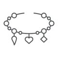 Bracelet with heart thin line icon, jewellery and accessory, bracelet with pendants sign, vector graphics, a linear