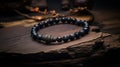 Bracelet made from dark matte glass beads, Ai-generated.